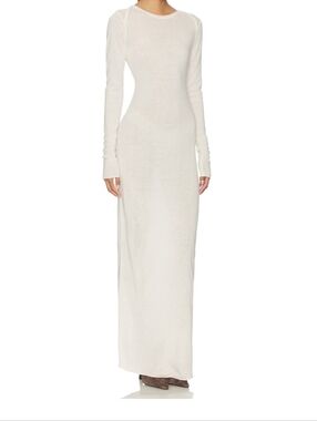 SKIMS Sheer Cashmere Long Sleeve Maxi Dress Egret Women X-Small NEW